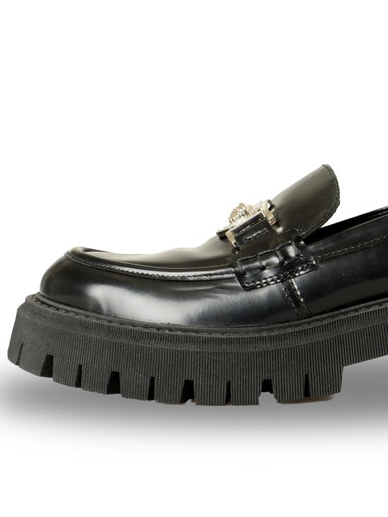 Versace Women\'s Black 100% Leather Silver Medusa Head Loafers Shoes US 10 IT 40 main image 6